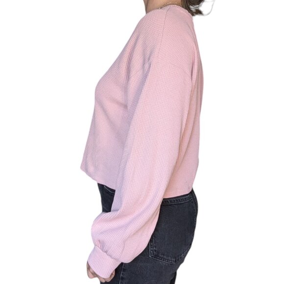 Forever 21 Pink Waffle Knit Long Sleeve Shirt Women Size Large - Picture 2 of 8